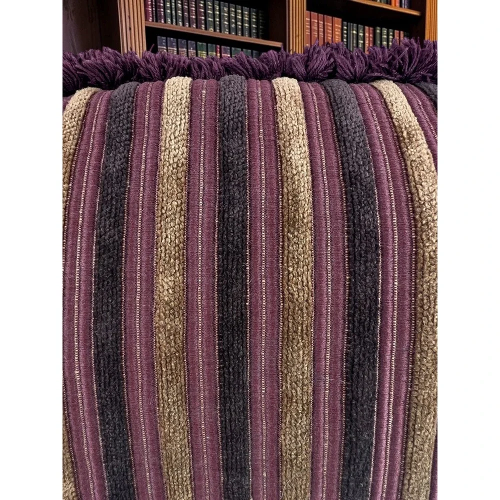 Luxury Burgundy Chenille Stripe Down Throw Pillow Down Feather 16